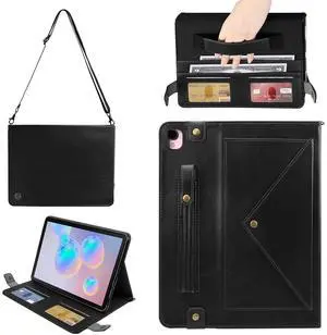 Handbag Case for iPad 10.2" (2019-2021) & iPad Pro/Air 10.5", Techcircle Folio Stand iPad Crossbody Wallet Case with Pencil Holder & Envelope Pocket, Hand Strap+Shoulder Strap Protective Cover, Black