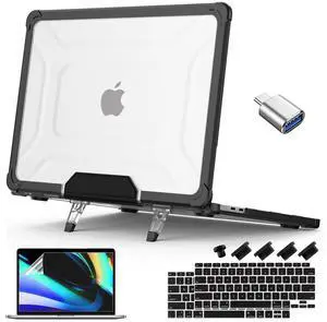 Teryeefi for 2020 2019 2018 MacBook Air 13 inch Case M1 A2337 A2179 A1932 Model, [Shockproof] [Heavy Duty] Fold Kickstand Hard Shell + Keyboard Cover + Screen Protector + OTG Adapter, Black
