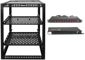 Tecmojo 16U Open Frame Network Rack&Rack Mount Power Strip, Server Rack with 2 PCS 1U Server Rack Shelf&Hardware, 1U Rack Power Strip 9 Outlets, 15A, 6ft Cord, 150 Joules, 9 Individual Power Switches