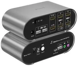 HDMI KVM Switch 2 Computers 2 Monitors with Audio Mic, Hotkey Mouse Switching, 4K@60Hz, USB Hub, Wired Remote, Aluminum Shell