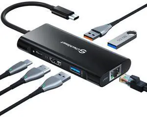 UtechSmart USB C Hub, Ethernet Multiport Adapter 6 in 1 USB C to HDMI Dock Compatible for MacBook Pro/Air, Chromebook, Dell XPS, HP and Type C Devices (Gigabit Ethernet 100W PD 4K HDMI USB 3.0) Black