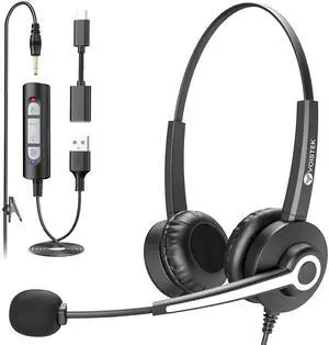 Voistek USB Headset with Microphone,Wired Headset for PC/Laptop,Computer Headphones with Mic Noise Canceling & Volume Control for Work,Home,Office,Teams Meetings,Online Class,Skype,Zoom
