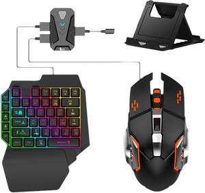 4 in 1 Mobile Game Combo Pack, One Handed Gaming Keyboard, Mouse, Converter & Adjustable Phone Stand, Half Keyboard for Mobile Phone Gaming, Fast Charging, No Latency