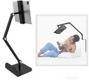 WEGASTU Phone and Tablet Holder for Bed,Sofa and Desk Dual Use-Weight Base, Adjustable Arm Stretchable Stand, Compatible with IPad Mini Air Pro, Galaxy Tab, Kindle, Switch, Phone - Black