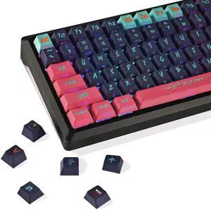 YMDK Cyber Style Keycaps, PBT Keycap 130 Keys Full Set Custom Key Caps, Side-lit Translucent Dye Sub Cherry Profile, Suitable for 100% 75% 65% 60% Mechanical Keyboard
