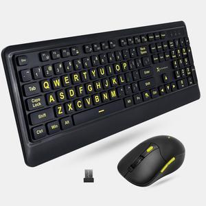 X9 Performance Large Print Keyboard and Mouse Wireless Combo - 4x Larger Oversize Letters for Seniors and Low Vision Users - 2.4Ghz Wireless Mouse and Keyboard Combo for PC - Yellow High Contrast Font