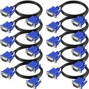 XiAyriky VGA Cable 5 FT 10-Pack, Computer Monitor VGA Cord, VGA Male to Male Cord 1080P Full HD High Resolution for Monitor TV Computer Projector-5FT/1.5M