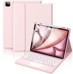 Hamile for iPad Air 13-inch Case Keyboard (M3/M2) - Magnetic Wireless Keyboard with Multi-Touch Trackpad 7 Colors Backlit Stain Proof Folio Cover for iPad Pro 12.9 6th 5th 4th 3rd Gen - Light Pink