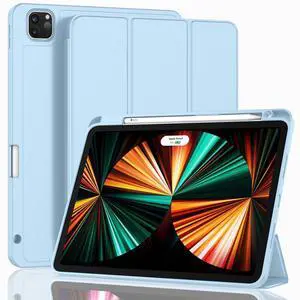 ZryXal New iPad Pro 12.9 Inch Case 2022/2021/2020(6th/5th/4th Gen) with Pencil Holder,Smart iPad Case [Support Touch ID and Auto Wake/Sleep] with Auto 2nd Gen Pencil Charging (Sky Blue)