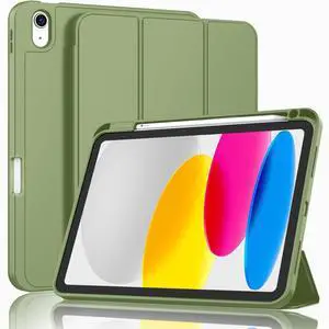 ZryXal iPad (A16) Case/iPad 10th Generation Case [11-Inch 2025/10.9 Inch 2022] with Pencil Holder, Smart Cover with Soft TPU Back [Support Auto Wake/Sleep] (Olive Green)