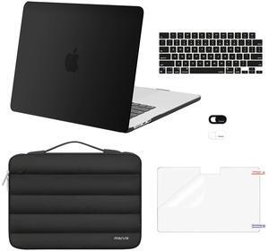 MOSISO Compatible with MacBook Air 15 inch Case 2025 2024 2023 Release M4 A3241 M3 A3114 M2 A2941 Touch ID, Plastic Hard Shell&Puffy Sleeve Bag&Keyboard Cover&Webcam Cover&Screen Film, Black