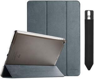 ProCase iPad 7th 10.2" 2019 Grey Case with Suede Exterior Bundle with Pencil Holder Sticker for Apple Pencil 1st and 2nd Gen
