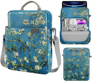 MoKo 9-11 Inch Tablet Sleeve Bag Handle Carrying Case with Shoulder Strap for iPad Pro, Air, 10th, 9/8/7, Air 5/4, Tab S8/S9, Apricot Flower