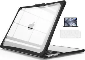 IBENZER Hexpact Compatible with 2024 2023 2022 MacBook Air 13 inch Case M3 A3113 M2 A2681, Heavy Duty Case & KeyboardCover & ScreenFilm for Mac Air 13.6 Touch ID, Black, HPE-AT13-KK-BK+2