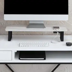 Anji Mountain Monitor Stand - Desktop Organizer & Laptop Riser, Ergonomic Monitor Riser, Space-Saving Monitor Stand for Desk, Durable Construction, Easy Assembly, Ideal for Home & Office,White Wash