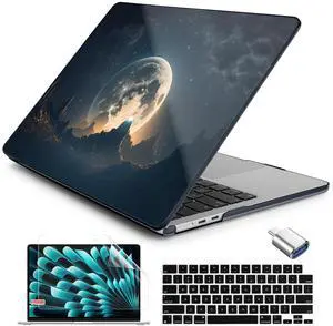 Batianda Case for New MacBook Air 13 inch 2025 M4 2024 2022 Model A3240 A3113 M3 A2681 M2, Designed Protective Hardshell Keyboard Cover & Screen Protector and USB-C Adapter, Moon in Sky