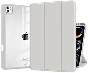 Batianda Hybrid Case for iPad Pro 13-inch 2024 M4 Chip [Built-in Apple Pencil Slot] Stylish Design Premium Cover with Clear Back Shell TPU Bumper Auto Wake/Sleep, Grey