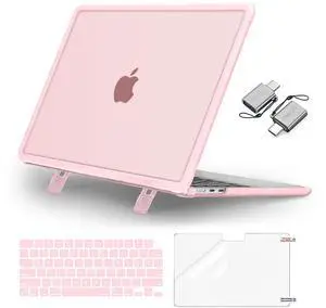MOSISO Compatible with MacBook Air 13 inch Case 2025 2024 2023 2022 M4 A3113 M3 A3113 M2 A2681, Heavy Duty Hard Case with Kickstand&Keyboard Cover&Screen Film&Type C for MacBook Air 13.6, Pink