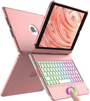 aMZCaSE Keyboard Case for iPad 9th Generation(10.2",2021),Colorful Backlight,360deg Slim Cover, Keyboard Case with Bluetooth Keyboard&Pencil Holder,for iPad 8th Gen 2020,7th Gen 2019,Rose Gold