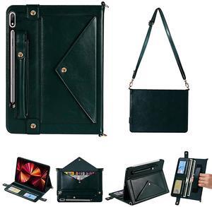 Tablet Carrying Shoulder Bag Case for Samsung Galaxy Tab S10 Ultra/S9 Ultra/ S8 Ultra 14.6",Retro PU Leather Hand Strap Crossbody Shoulder Strap Cards Holder Pocket S Pen Holder Stand Case,Dark Green