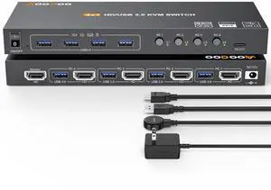 KVM Switch HDMI 4K@60Hz/2K@120Hz, HDMI KVM Switch for 4 Computer Share 1 Monitor and 4 USB3.0 Devices,Wired Remote and USB Cables Included