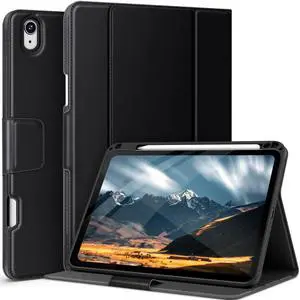 auaua Case for iPad Air 11 Inch M3/M2 (2025/2024), iPad Air 5th/4th Generation (2022/2020), with Pencil Holder and Pocket, Typing Angle Muti-Stand Magnetic Closure Auto Sleep/Wake (Black)