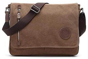 Unisex Messenger Bag Casual Canvas Bag Shoulder Sling Bag Satchel Messenger Bag for Men Work Office 13 inch Laptop Bag (Medium-Coffee)