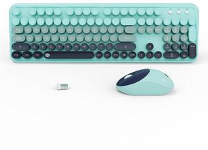 Wireless Keyboard and Mouse Combo, 2.4GHz Colorful Typewriter Cute Full-Sized Round Keycaps Keyboard for Office Computer PC Desktops Laptop (104 Keys Indigo Blue)