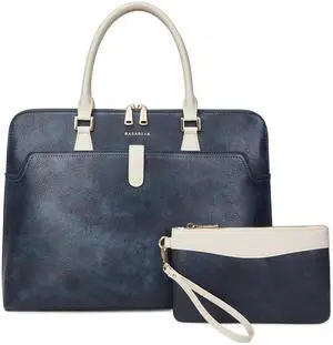 Tie Dye Blue Handmade Laptop 16inch Vegan Leather Office Tote Bags for Women Men Work 2025, Large 19L Stylish Business Computer Briefcase Shoulder Handbags with Wristlet Wallet, Waterproof Luxury Bags