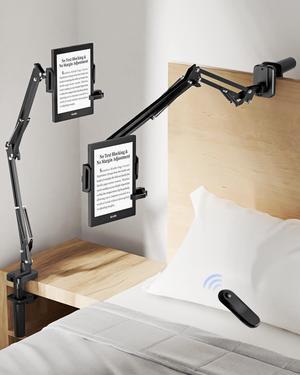 Bongogoo Kindle Holder with Remote Page Turner for Bed - Hands-Free Kindle Stand & Clip Mount, Wireless Page Turner and Holder Arm, No Text Blocking, Fits 5.9''-9.8'' Devices