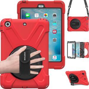 BRAECN for iPad Mini 2 Case, iPad Mini 3 Kid Case Cover with Hand Grip/a Shoulder strap/360 Rotating Kickstand for iPad Mini 1/2/3 -Red