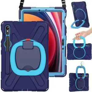 BRAECN Kids Case for Galaxy Tab S10 FE/S9 FE 10.9"/ S9 11" 2025/2023 SM-X520/X510/X710, Heavy Duty Shockproof Silicone Case w/S Pen Holder, Rotating Handle Grip, Carrying Strap, Kickstand, Navy Blue