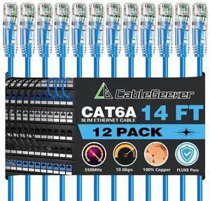 CableGeeker Patch Cables Cat6a 14ft (12 Pack) Slim, Cat6 Ethernet Patch Cable 10G Support, Snagless RJ45 Cat 6 Patch Cable for Patch Panel to Switch, Flexiable Network Cable - 14 Feet Blue