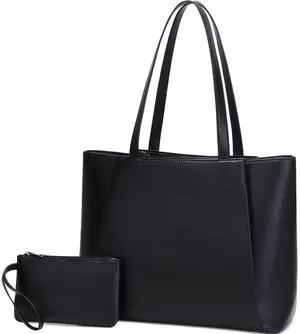 CYHTWSDJ Laptop Tote Bag for Women 15.6 Inch Work Bag Waterproof Leather Laptop Bag with Clutch, Large Capacity Office Purse Computer Briefcase Durable Shoulder Bag for Casual Business Travel (Black)