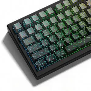 dagaladoo Grey Topographic keycaps Line Backlit keycaps Shine Through Keyboard Keys Side Printed Key caps Cherry Profile keycap Set for 61/64/66/68/71/75/84/87 Mechanical Keyboards