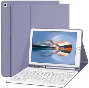 Divufus Keyboard Case for iPad 9th/8th/7th Generation 10.2 Inch [Magnetic Detachable Wireless Keyboard][Support 3 System] Flip Stand Case with Pencil Holder for iPad 10.2 2021/2020/2019, Lavender Gray