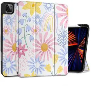 DONGKE Case for iPad Pro 12.9 inch 6th Generation 2022, Built-in Pencil Holder + Trifold Stand + Auto Wake/Sleep + Protective Cover for iPad Pro 12.9 5th/4th/3rd Gen - Colorful Florals