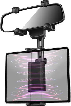 Dosvsi Car Tablet Mount - Rear View Mirror Clamp, Retractable Vehicle Mirror Mount for iPad Pro 12.9 Mini Air, Galaxy Tab/Z Fold, iPhone, 4-13" Devices