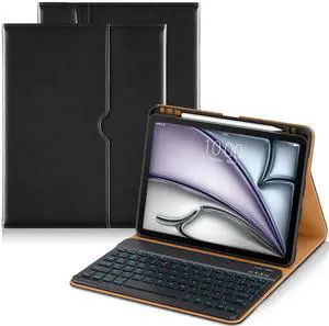 DTTO Keyboard Case for iPad Air 11 Inch M3/M2 2025/2024, iPad Air 5th/4th Generation 10.9-Inch, 7 Colors Backlit Wireless Detachable Folio Keyboard Cover with Pencil Holder & Pocket, Black