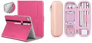 DTTO for iPad 9.7 Inch 5th/6th Generation 2018/2017 Case with Pencil Holder, Premium Leather Folio Stand Cover and Pencil Accessories Protective Storage Case, Rose Red/Pink