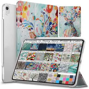 DuraSafe Cases for iPad PRO 11 Inch 1st [ PRO 11 2018 1 Gen ] A1980 A1934 A2013 A1979 MTXN2LL/A MTXP2LL/A MTXR2LL/A Trifold Printed Hard Smart PC Transparent Back Cover - Deer Print