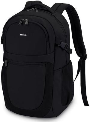 ECOHUB Travel Backpack for Men Women, 17.3 inch Suspended Laptop Backpack, Fashion Water-Resistant College Computer Bookbag, 28L Personal Item Bag with 12 Pockets for Causal, Work, Black
