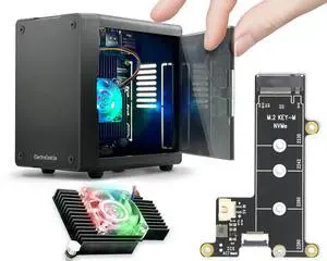 ElectroCookie Mini PC Case for Raspberry Pi 5 with M.2 NVMe SSD PCIe HAT and Active RGB Lighting Cooler (Black Case + M.2 HAT[X1001])