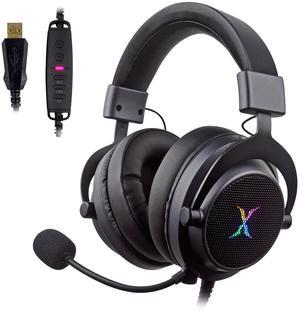 FOXXRAY HAU-37 USB Gaming Headset for PC, Computer Headphones with Microphone, 7.1 Surround Sound, 50MM Dynamic Drivers, RGB Light, Wired Headphones for PS4, PS5, Laptop