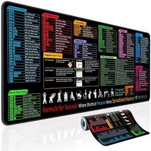 Excel Cheat Sheet Desk Pad, Updated Shortcuts Mouse Pad (31.5"x11.8") | XL Gaming Desk Mat & Office Keyboard Shortcut | Non-Slip Stitched Edges, Spill-Proof | Computer Gifts for Employee Appreciation