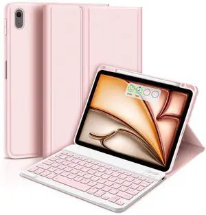 GOOJODOQ Keyboard Case for iPad Air 6 11 inch 2024 M2,iPad Air 5th/4th Gen 2022/2020 10.9 inch-Detachable iPad Keyboard Case with Pencil Holder,Wireless Keyboard for iPad 10.9" & 11"-Pink