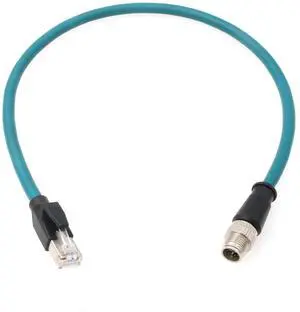 HangTon M12 Ethernet 8 Pin X Coded RJ45 CAT7e GigE Cable for Basler Cognex Vision Camera Sensor High Speed Network Switch Router PLC 30cm