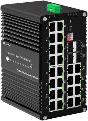 Hereta Industrial Hardened 28 Port Gigabit Switch Managed Fiber PoE Ethernet Switch,24 x 10/100/1000T RJ45 Port,4 x 1000Base-X SFP Slot,Support USB-C for Management QoS/VLAN/ACL,L2+,720W PoE Budget