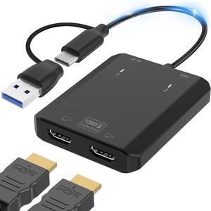 Herfair USB to HDMI Adapter for Dual Monitors Double 1080P@60Hz HDMI Extender Display Splitter USB 3.0 or Type-C Thunderbolt Universal Multiple Screen Connector for MacOS 10.15/Windows 11/10/8.1/8/7