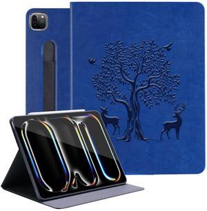 HFcoupe for M4 iPad Pro 13 inch Case 2024, Book Style iPad Pro 7th Generation Cover with Elastic Pencil Holder, Magnetic Closure, Auto Wake/Sleep Embossed Protective Folio for iPad pro 13", Navy